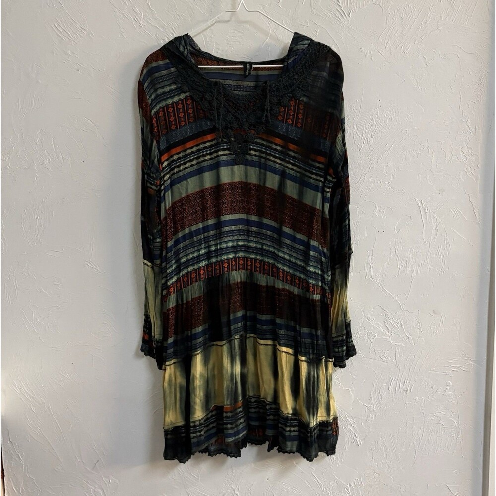 Sacred Threads Striped Sheath Dress Round Neck Long Sleeve Knee Women’s M
